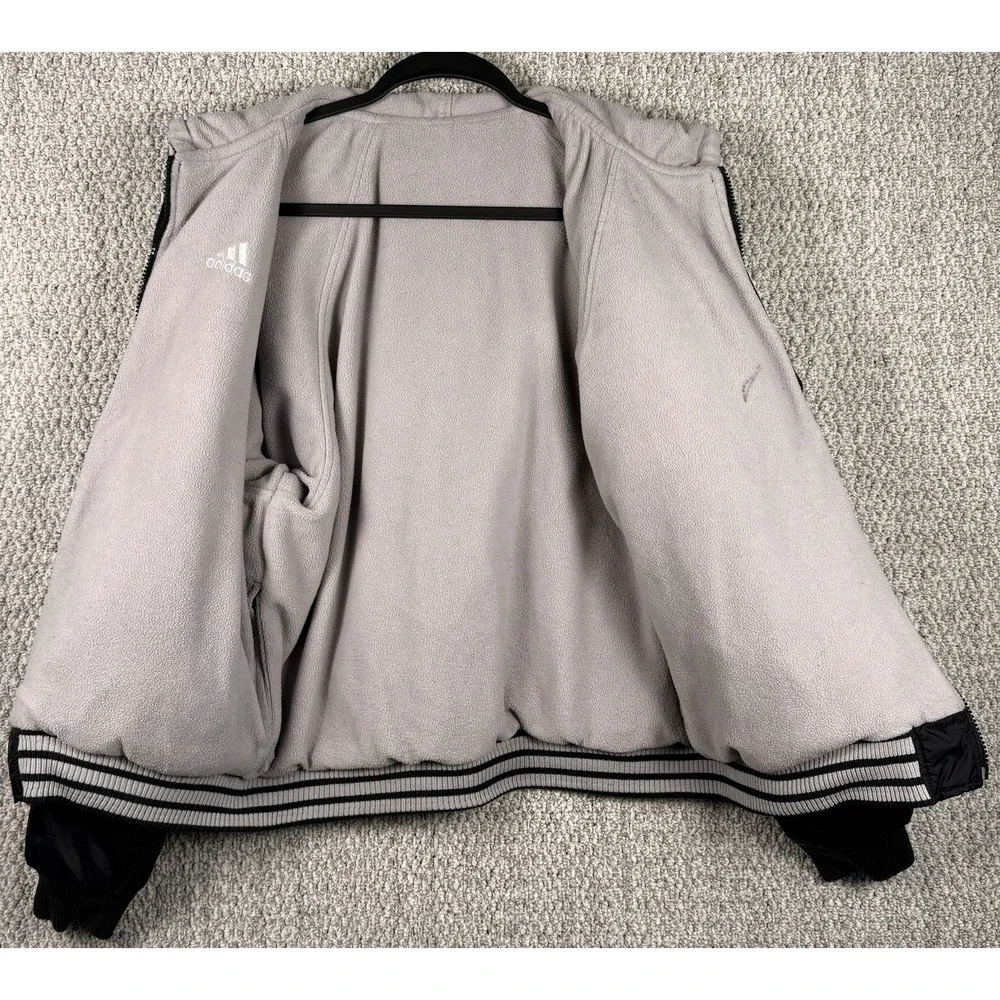 Vintage Y2K Adidas 3‎ Stripe Fleece Lined Hooded Jacket Black Mens M